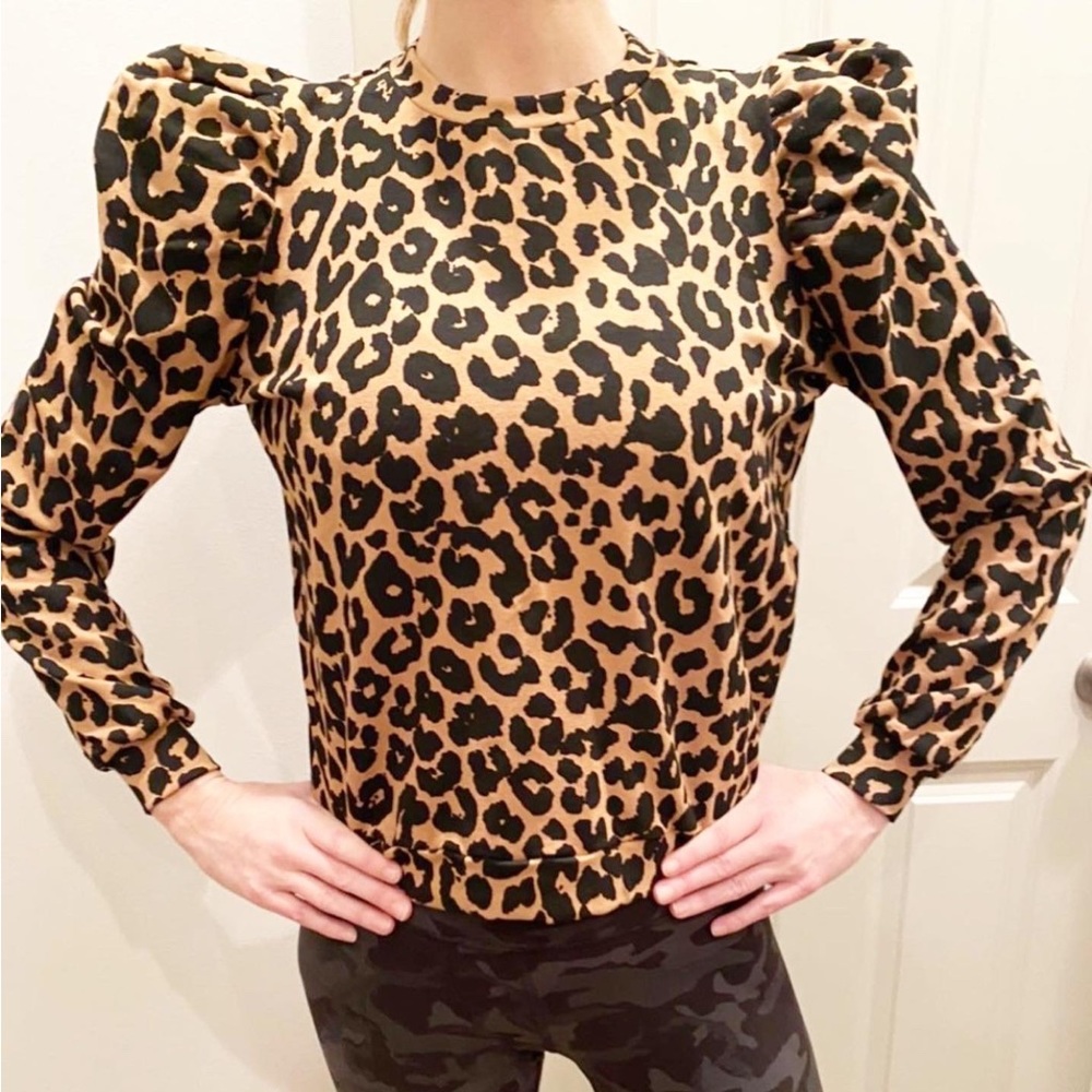 Luxurious AFG pullover w/ puffy sleeves & leopard print! NEW! Size XS (2-4).